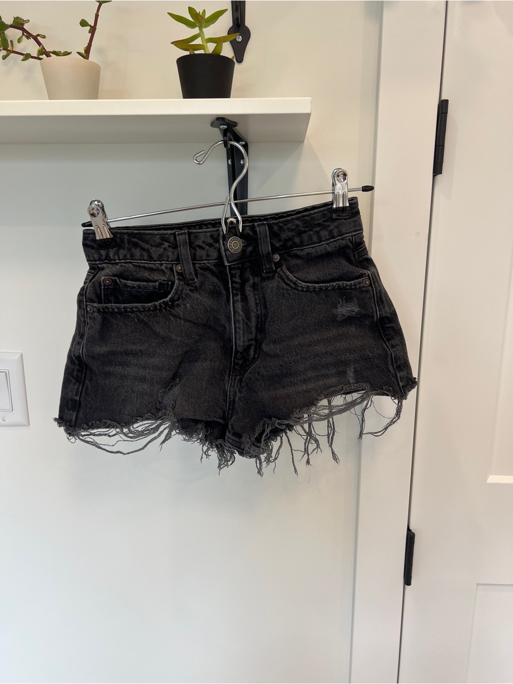 Garage Black Distressed Frayed Hem Jean Shorts